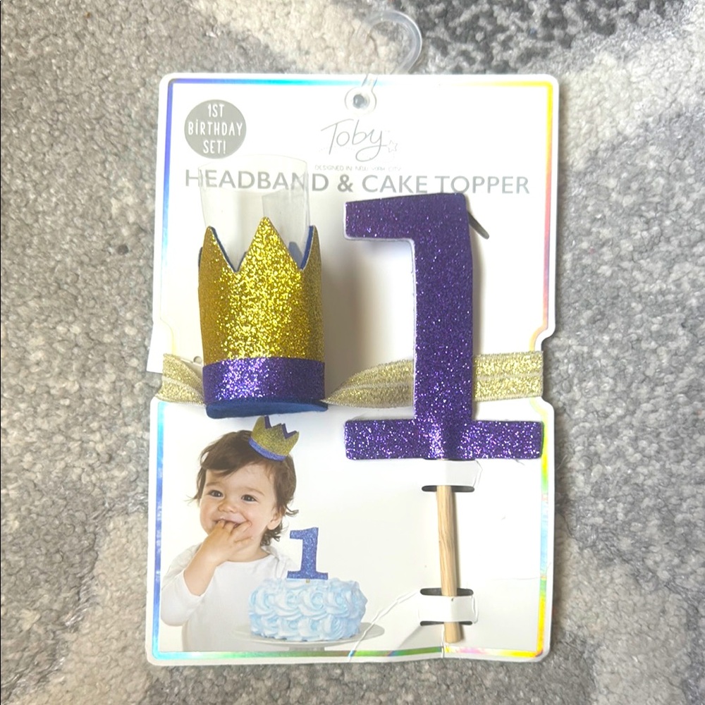 Kids Gold and Purple Headband & Cake Topper Set